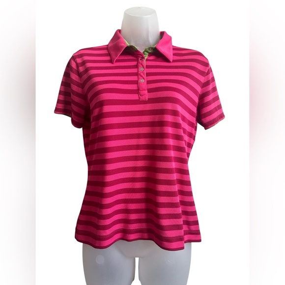 Ladies Nike Golf Short Sleeve Polo Pink Stripe Green Trim Size Medium - Picture 2 of 5